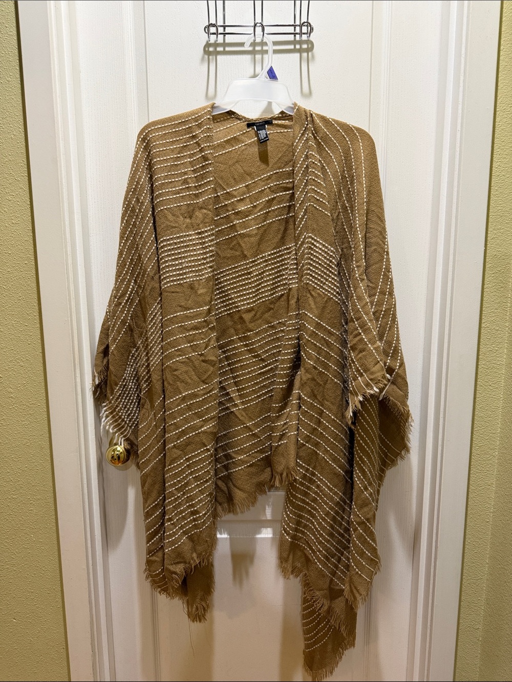 Forever 21 Tan Fringe-Trim Knit Poncho